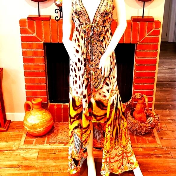 LAST ONE***MANISH VAID Jsquad- Silk Leopard Hi-Lo CRY.Emb. Dress-NWT OS - Picture 3 of 8
